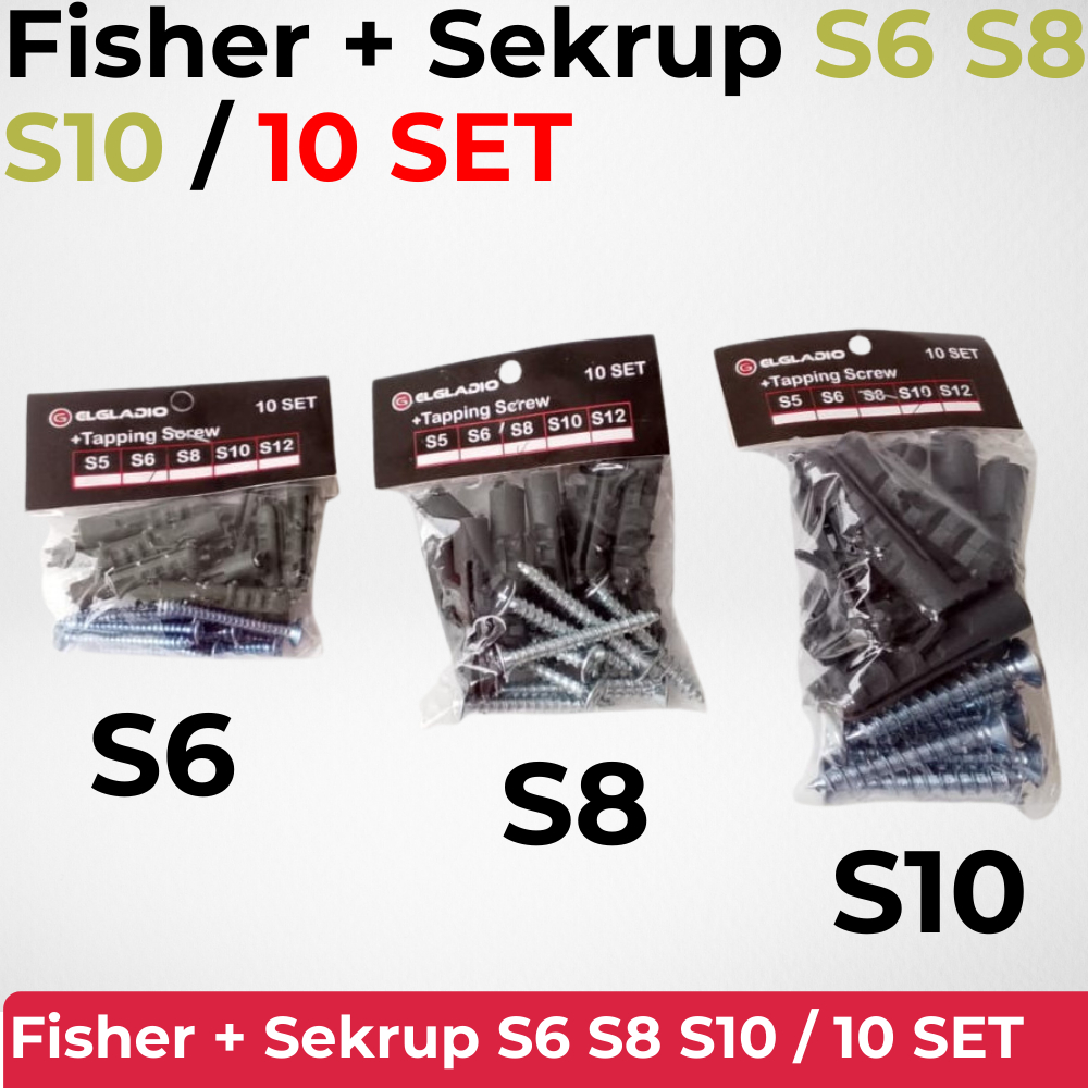 Fischer + Sekrup 10 SET S6 S8 S10 / Fisher viser fiser piser Angkur Tanam Dinding Elgladio