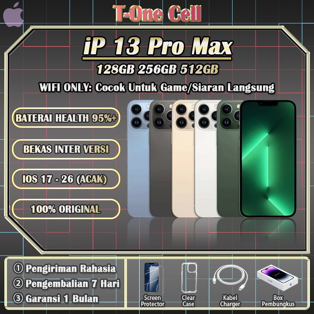 iPhone 13 ProMax SECOND BEKAS 100% ORI 128/256/512GB INTER, Cocok untuk penggemar game, Stok Terbata