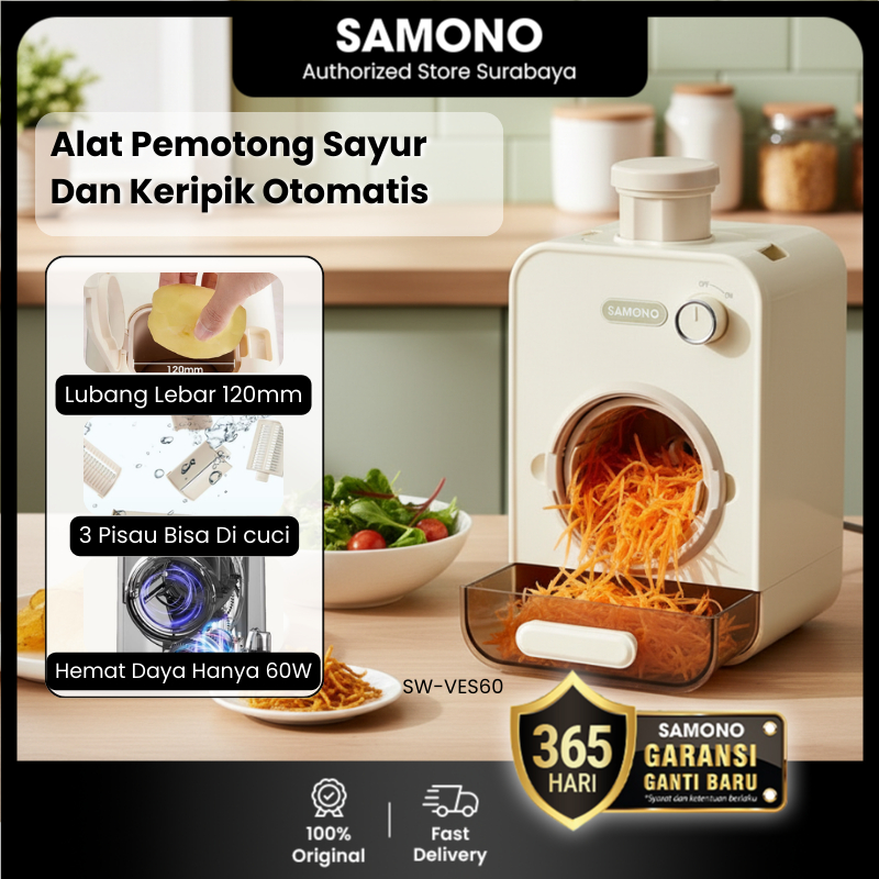 SAMONO Pemotong Sayur Keripik Otomatis 60 Watt 3 Model Pisau Mesin Pembuat Kentang Mustofa Keripik S