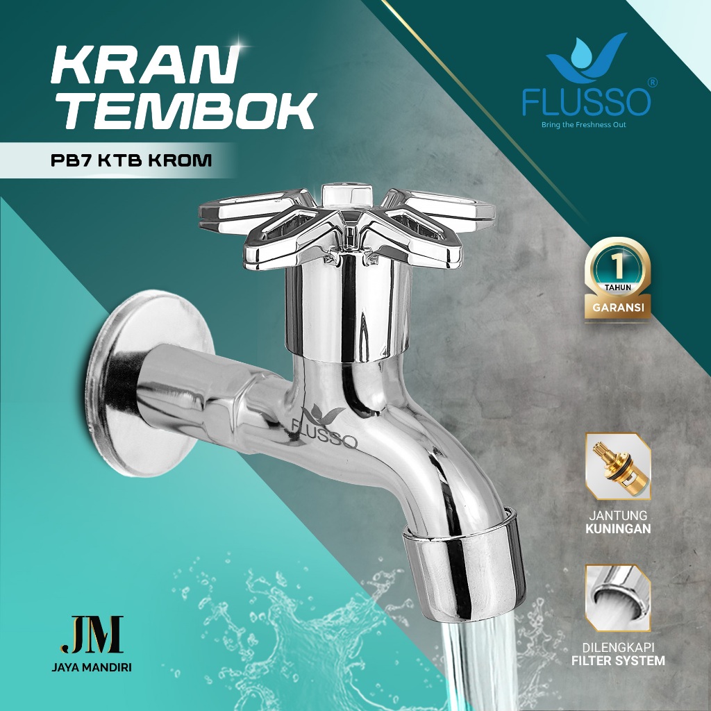 Flusso Kran Air Tembok Kamar Mandi Taman | Keran Minimalis Hitam Chrome Ukuran Drat 1/2 Inch