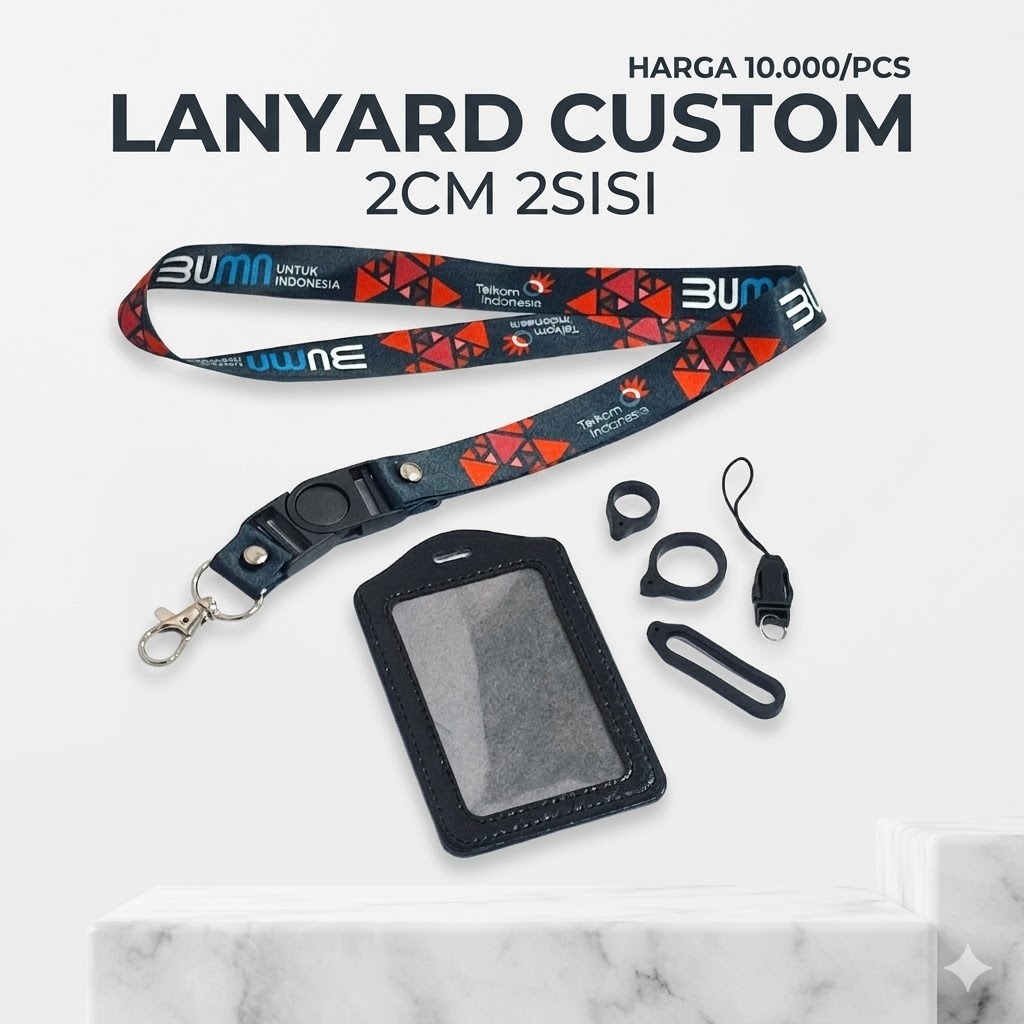 Lanyard Premium BUMN TELKOM FREE Case Gantungan Karet Oring Cantolan / Lanyard ID Card Custom Pancaw