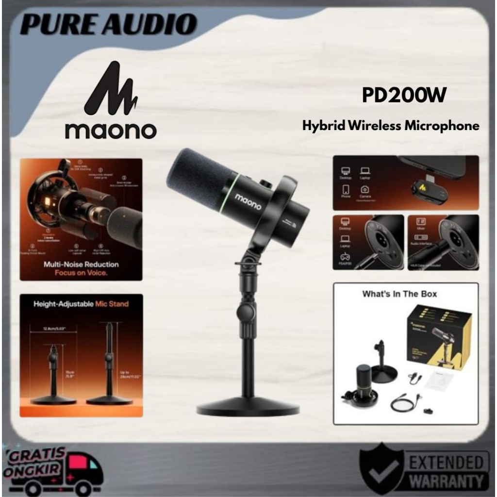 Maono PD200W Hybrid Wireless Microphone PD200W Mic Podcast