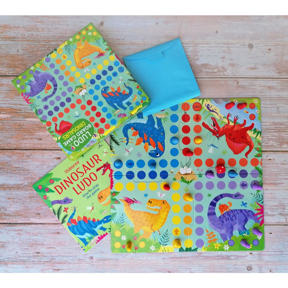 Ludo Board Game: Dinosaurs Usborne Animals English ludo Bahasa inggris  Paket Mainan anak ludo Bahas