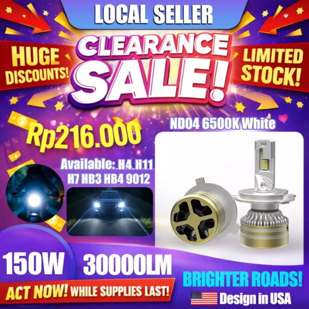 Lampu Utama Mobil LED 30000LM 150W Canbus H4 H11 9005 HB3 9006 HB4 H7 HIR2