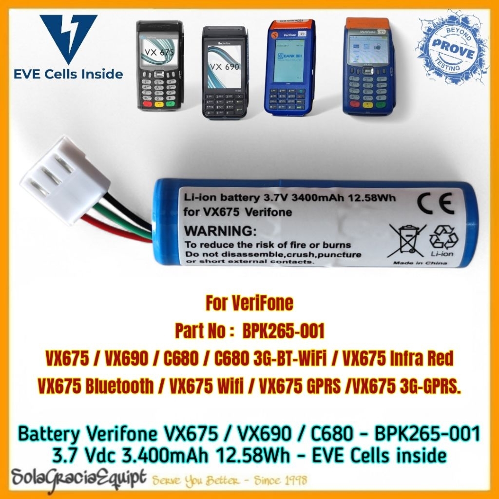 Batre / Baterai / Battery Mesin Kasir EDC BCA MANDIRI BNI BRI VERIFONE VX675/VX960/C860 - 3.7V 3.400