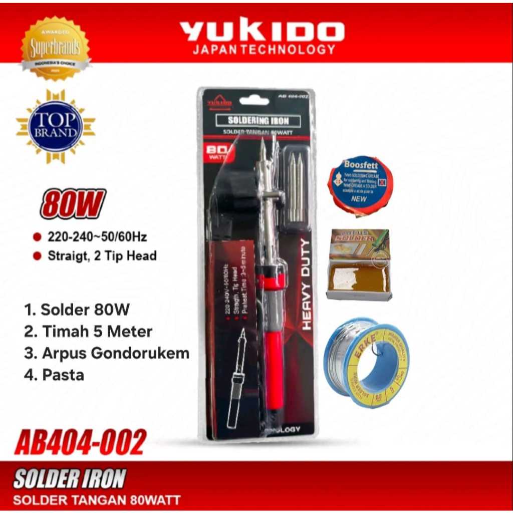 YUKIDO Japan Technology Paket Solder Siap Pakai Soldering Iron 80 Wat Pasta Arpus Timah Erke 5 Meter