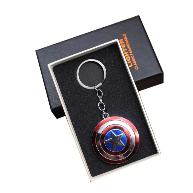 INCLUDE GANTUNGAN KUNCI Mancis Korek Api Elektrik Usb Cas Model Shield Captain America