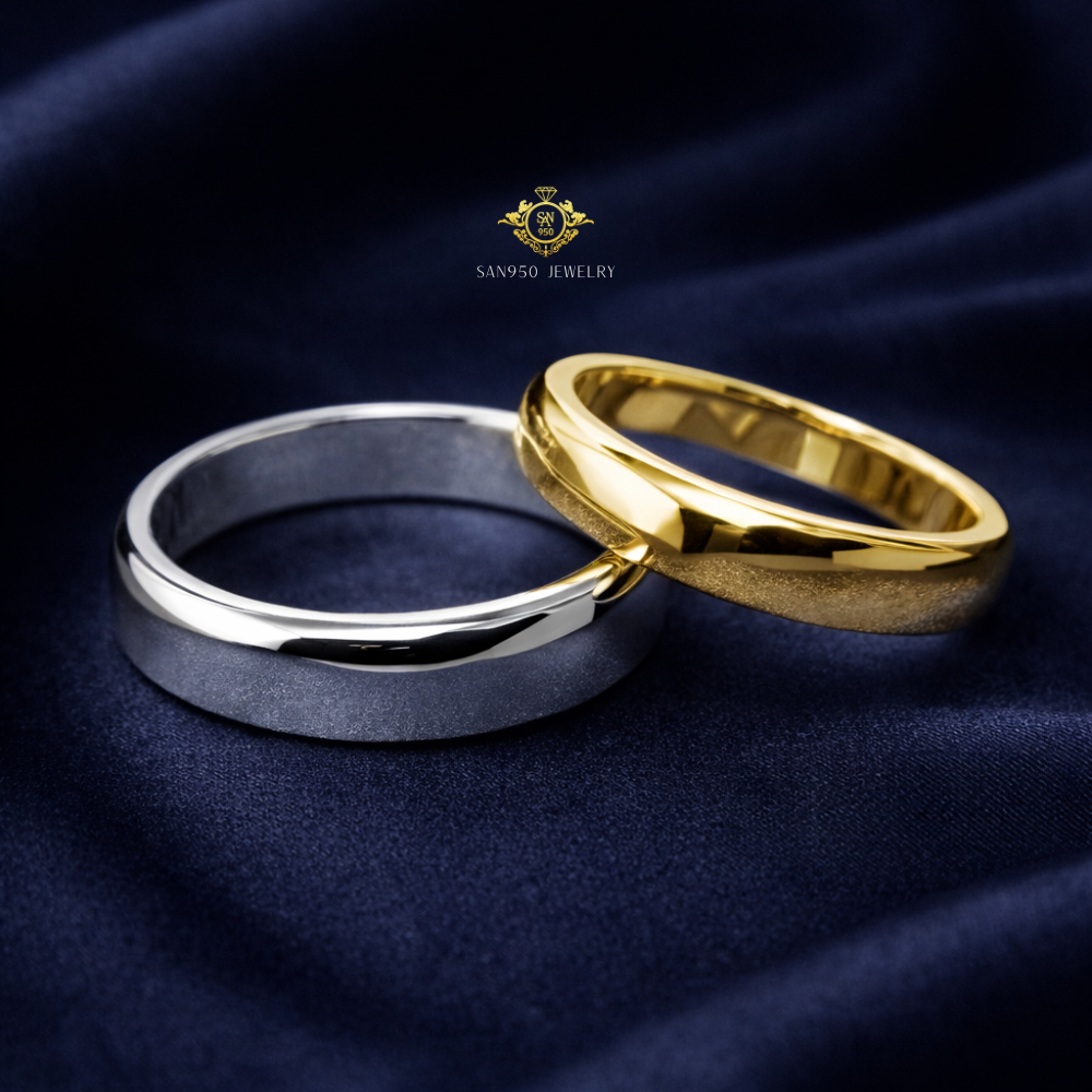 Cincin Nikah Couple Emas Perak 950 SAN950 C02 | Pria Perak Wanita Emas Original