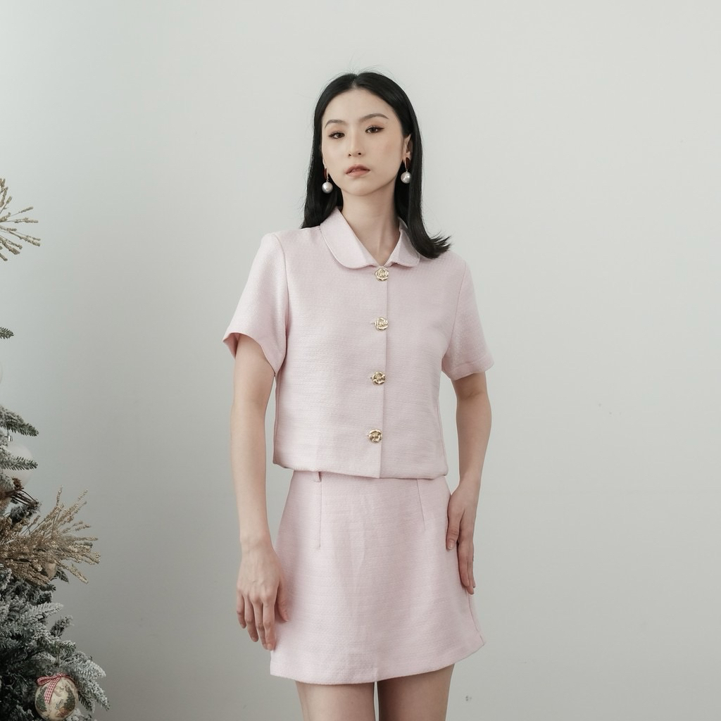 HARGA PL SET WANITA CROP SKORT TWEED PINK