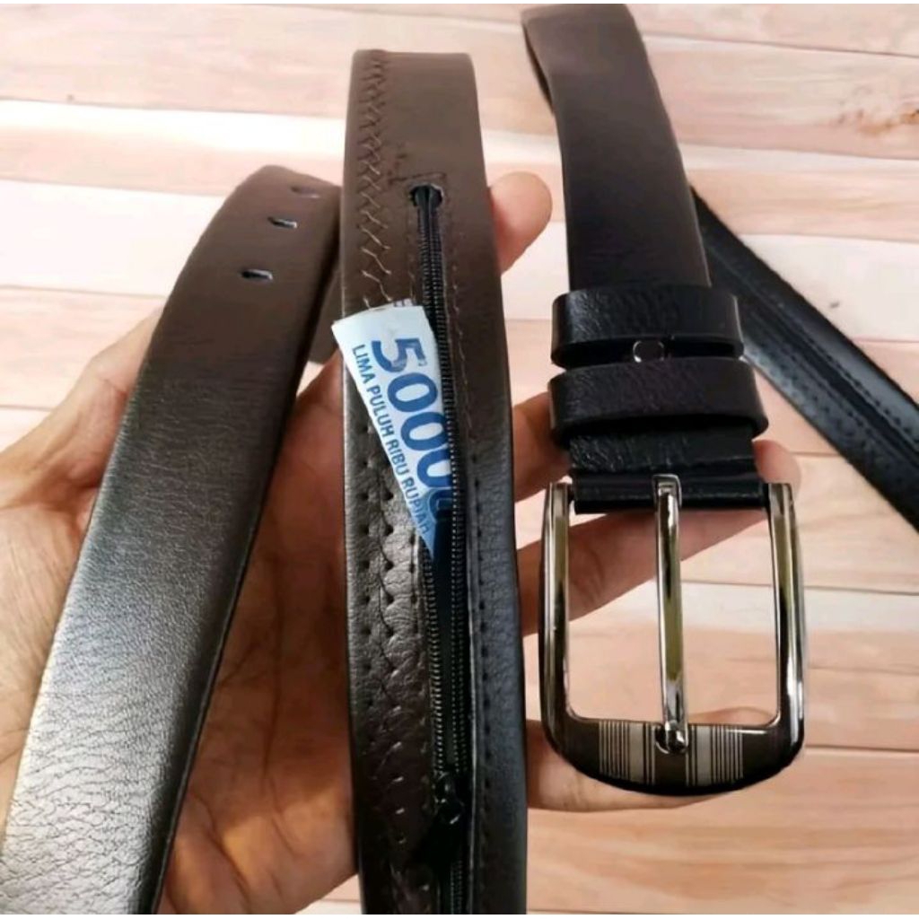 sabuk pria kulit asli resleting original/ikat pinggang pria kulit resleting original