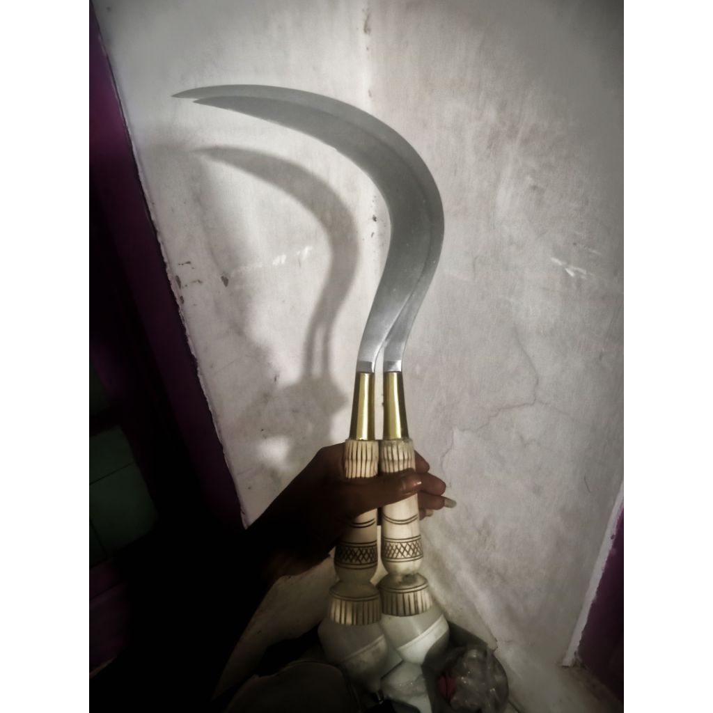 Arit sekep SPEK SONGKEL paksi tembus MADURA LENGKAP SARUNG KULIT SAPI ASLI BAJA ukuran 65/70cm tebal