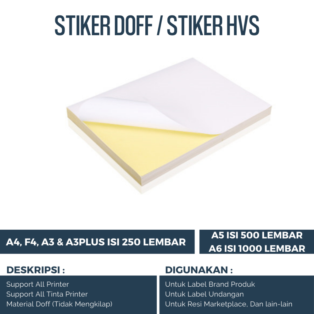 [250 LBR] Kertas Stiker Doff A4, F4, A5, A6, A3 & A3PLUS Kertas Stiker HVS