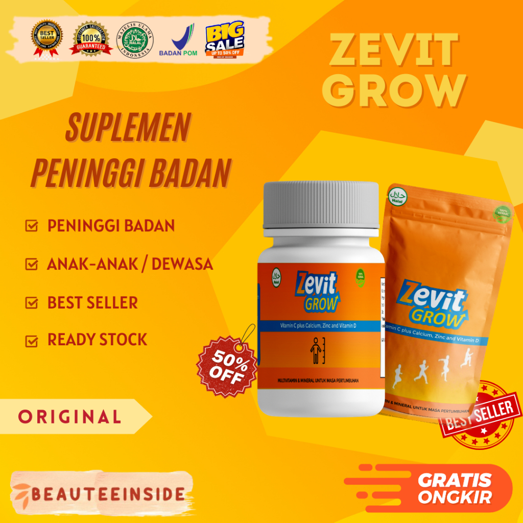 ZEVIT GROW - PENINGGI BADAN BPOM ORIGINAL / SUSU SUPLEMEN TINGGI KALSIUM ANAK REMAJA - DEWASA