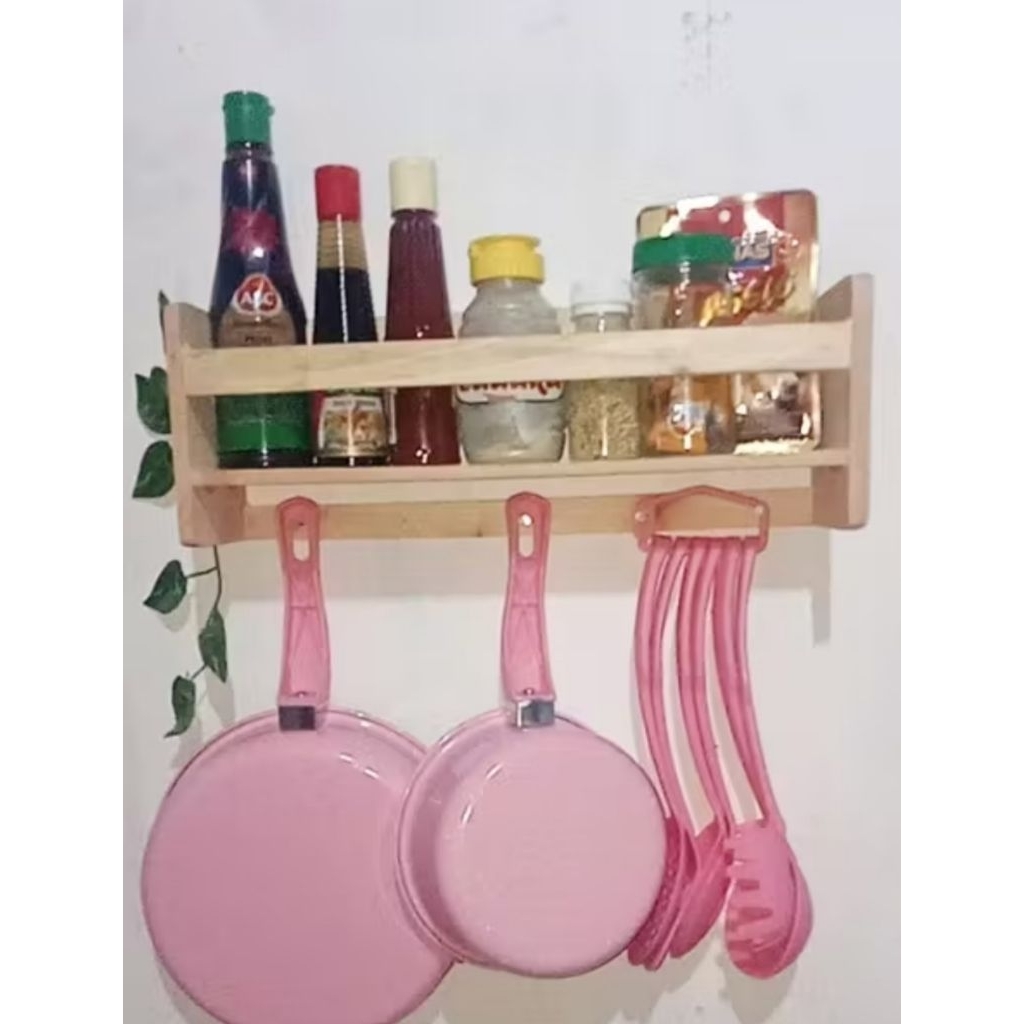 Rak cantolan serbaguna rak dinding tempel bumbu dapur kayu