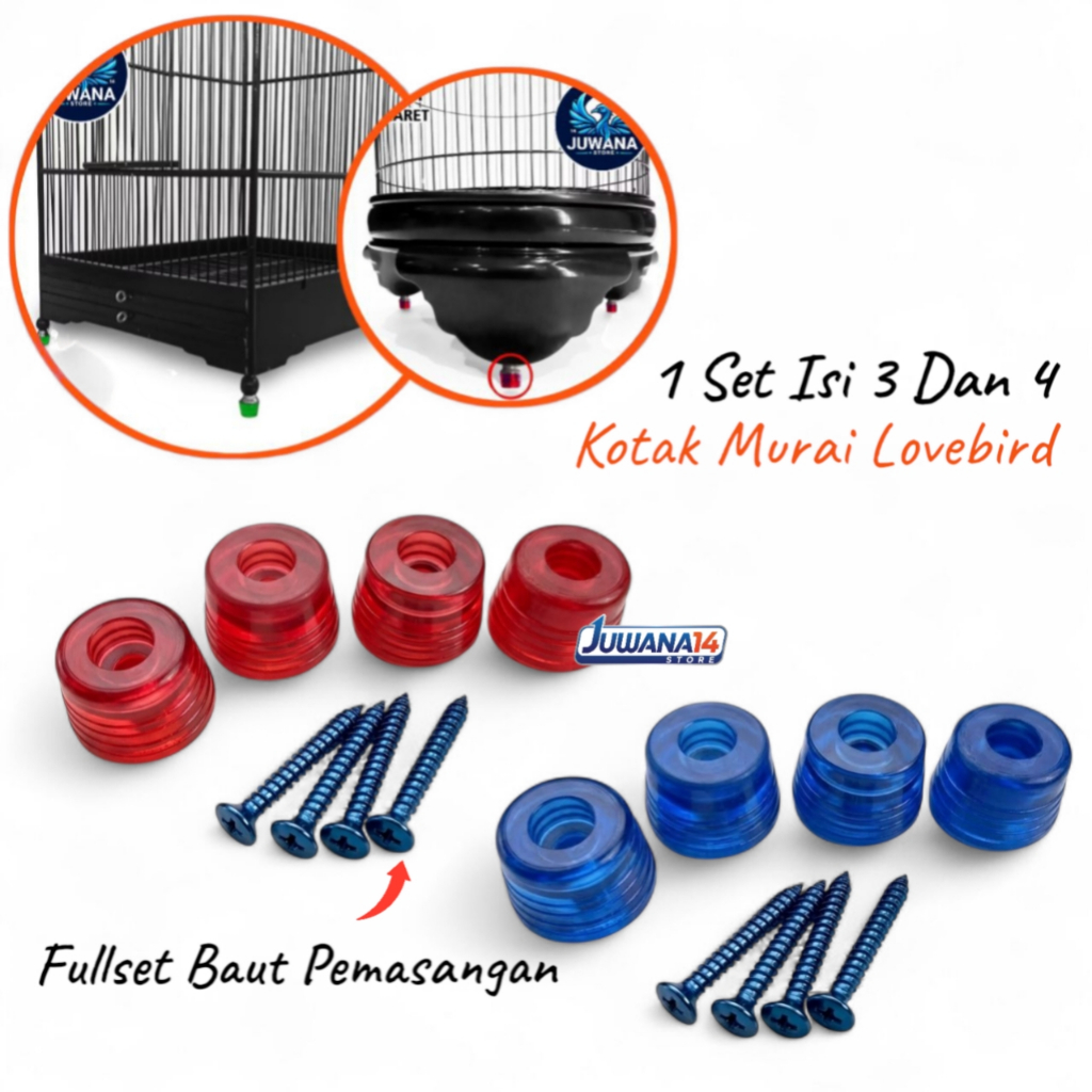 Kaki Karet Sangkar Kandang Burung Kotak Murai Lovebird 1 Set Isi 3/4 Aneka Warna Awet Tahan Lama