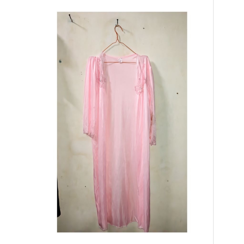 Set Long Dress Tidur & Outer Kimono Pink - Preloved Terawat