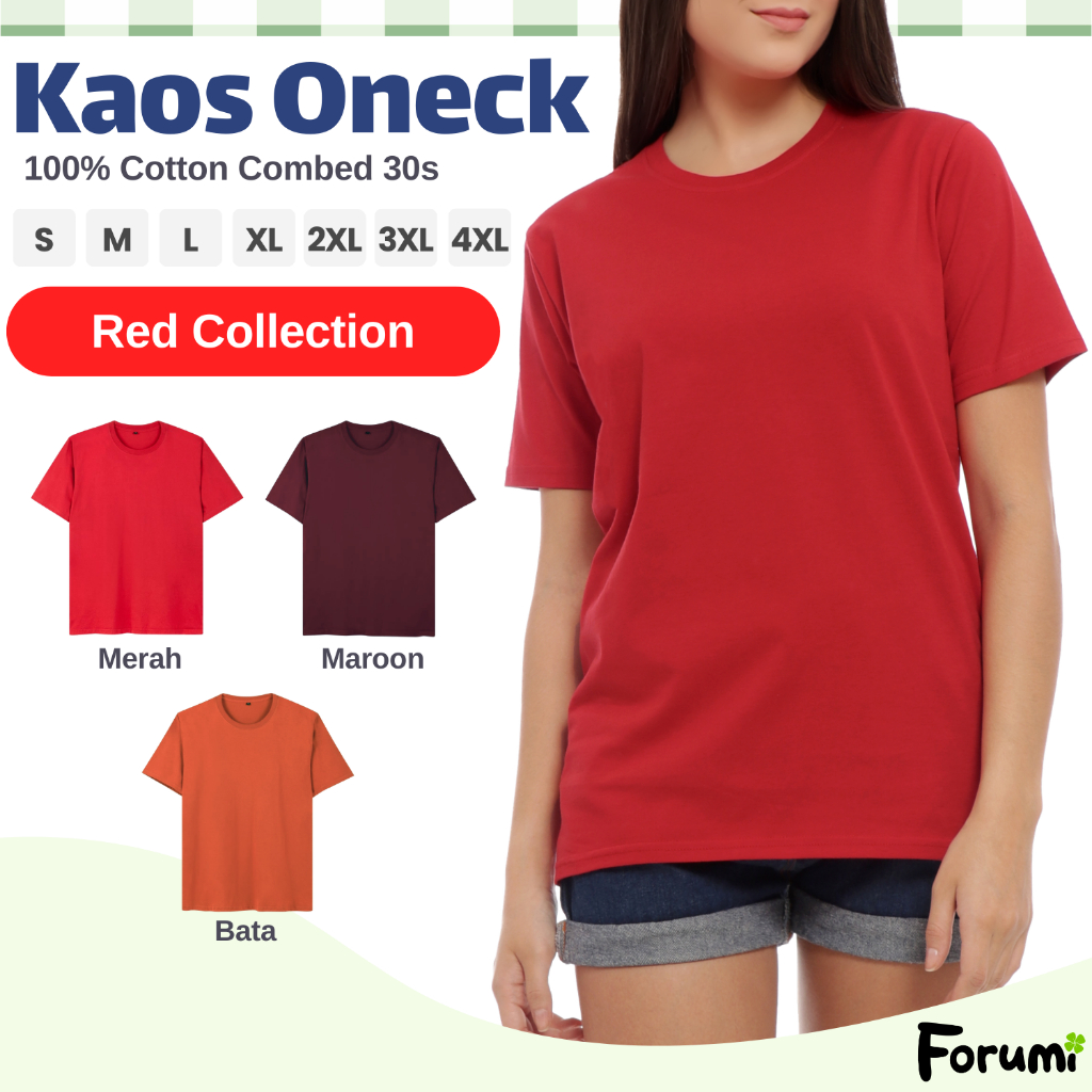 Kaos Polos Wanita Katun Warna Merah Cerah Cabe Merah Maroon Marun Maron Warna Bata Merah Baju Kaos C