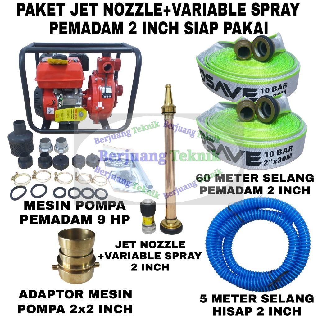 Paket Nozzle Pemadam 2 Inch + 60 meter selang pemadam  Komplit Siap Pakai | Paket Jet Nozzle Sprayer