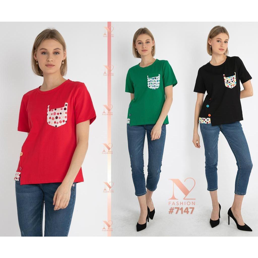 Atasan wanita kaos premium import quality | Kaos kombinasi motif polkadot premium import quality | A