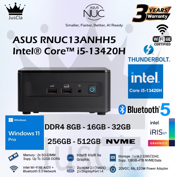 ASUS MINI PC RNUC13ANHH500000I Intel Core i5-13420H | DDR4 | NVME | Win 11 PRO
