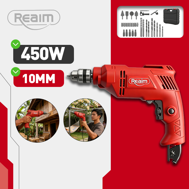 Reaim Bor Listrik 10mm Mesin Bor Bor Impact Bolak Balik Bor Listrik Impact Impact Drill Listrik