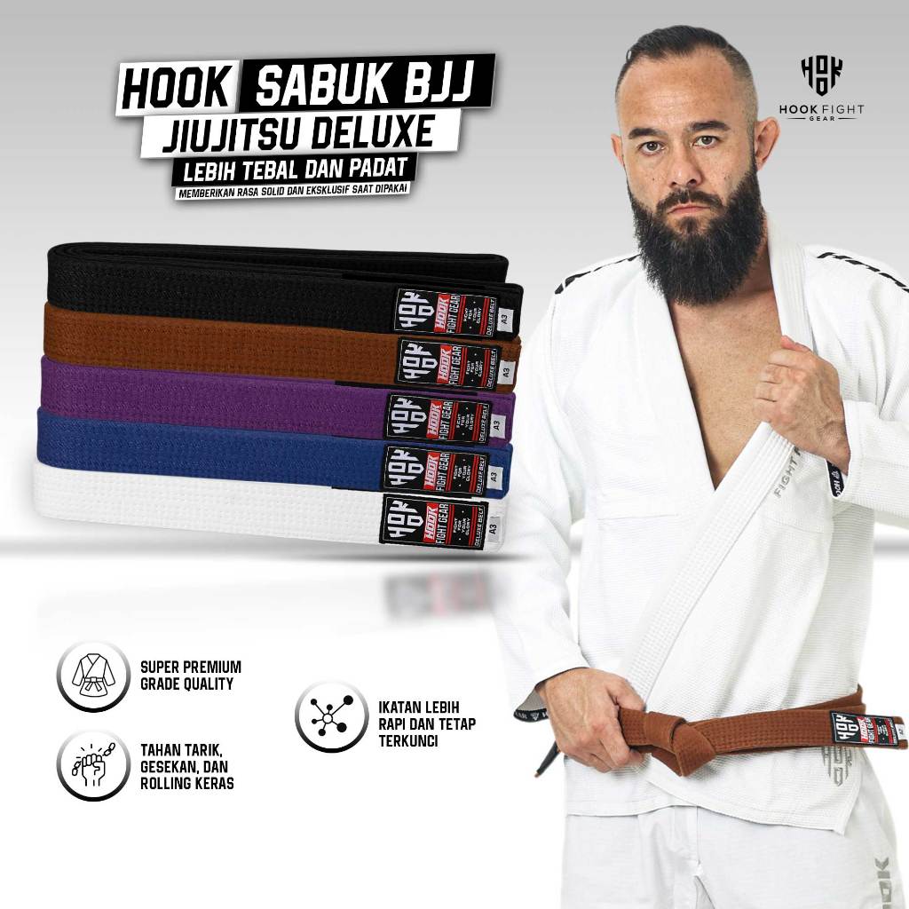 Sabuk BJJ Jiu Jitsu Hook Deluxe Extra Tebal Thick Belt Premium Brazilian Jiu Jitsu