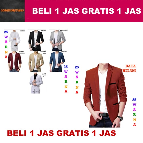BELI 1 JAS GRATIS 1 JAS Jas Pria Blazer Cowok MERAH BATA MAROON HATI TUA GELAP LIS HITAM Tuxedo Suit
