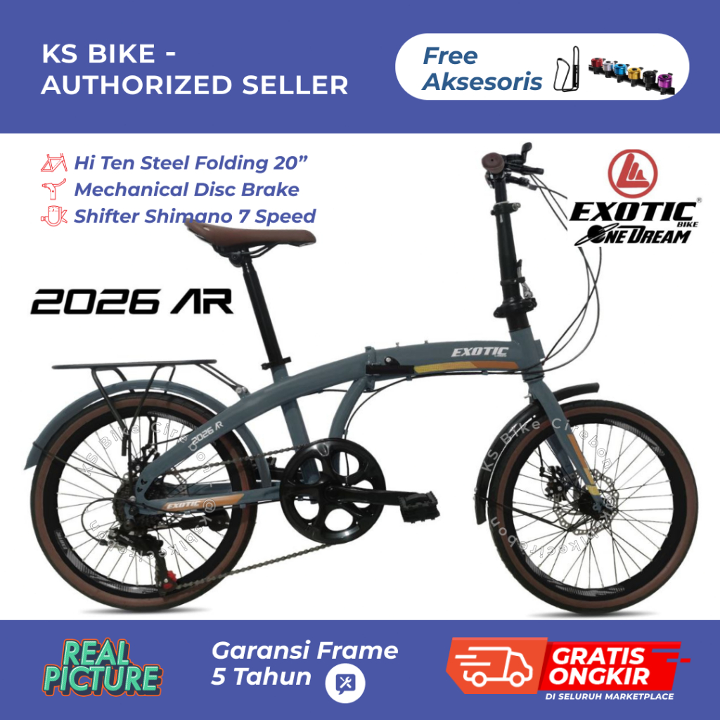 Sepeda Lipat 20 Inch Exotic 2026 AR by Pacific Folding Bike Shimano 7 Speed Rem Cakram Disc Toko Sep