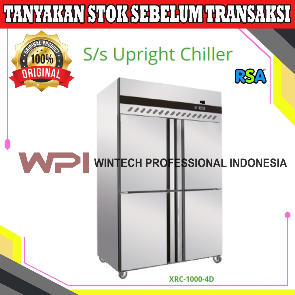 RSA XRC-1000-4D SS Upright Chiller Kulkas Dapur Komersial Stainless Steel 4 Pintu - Kabinet Untuk Me