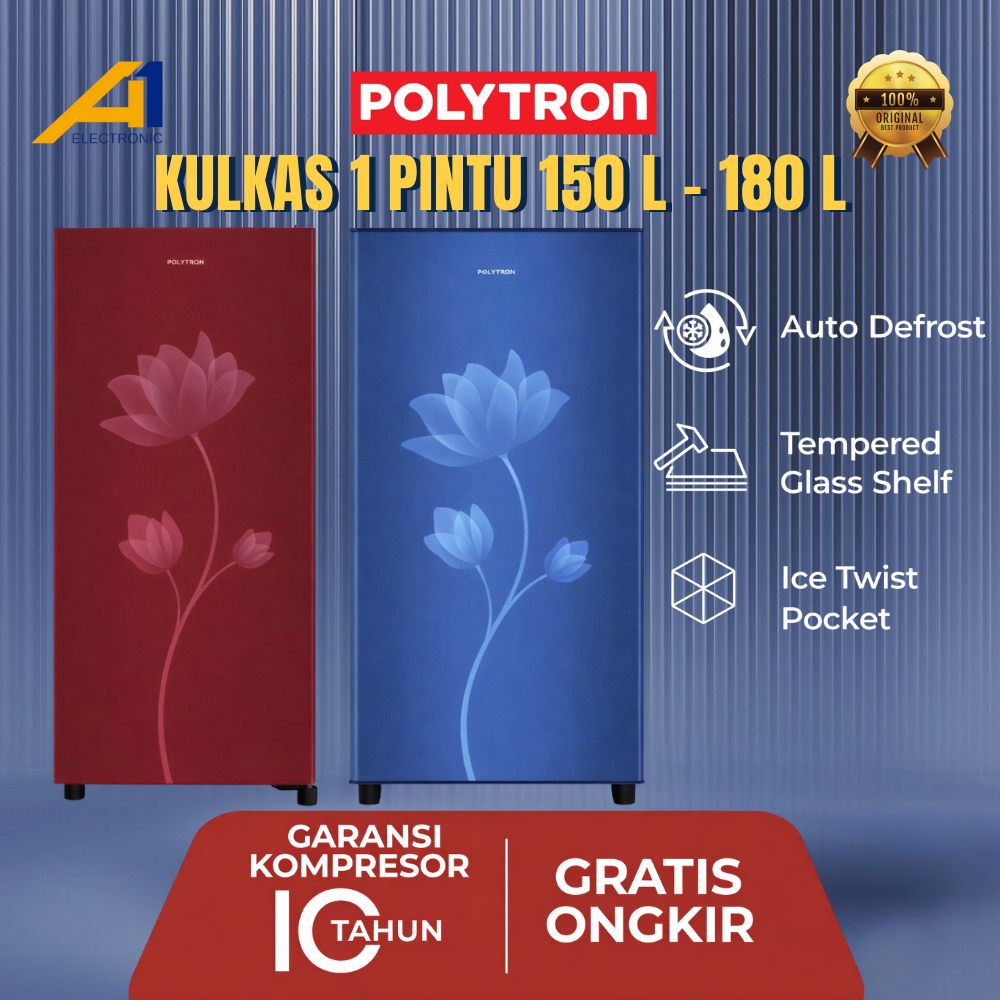 POLYTRON Kulkas 1 Pintu PRB 159 / 179 / 189 R/B Hemat Listrik, Tanpa Bunga ES - Garansi Resmi