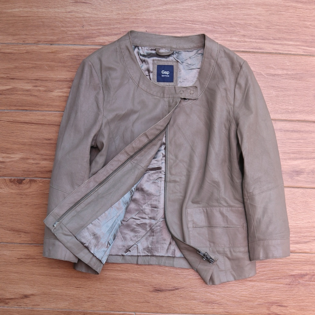 GAP kulit asli Jaket kulit casual coklat susu crop 3/4 genuine leather