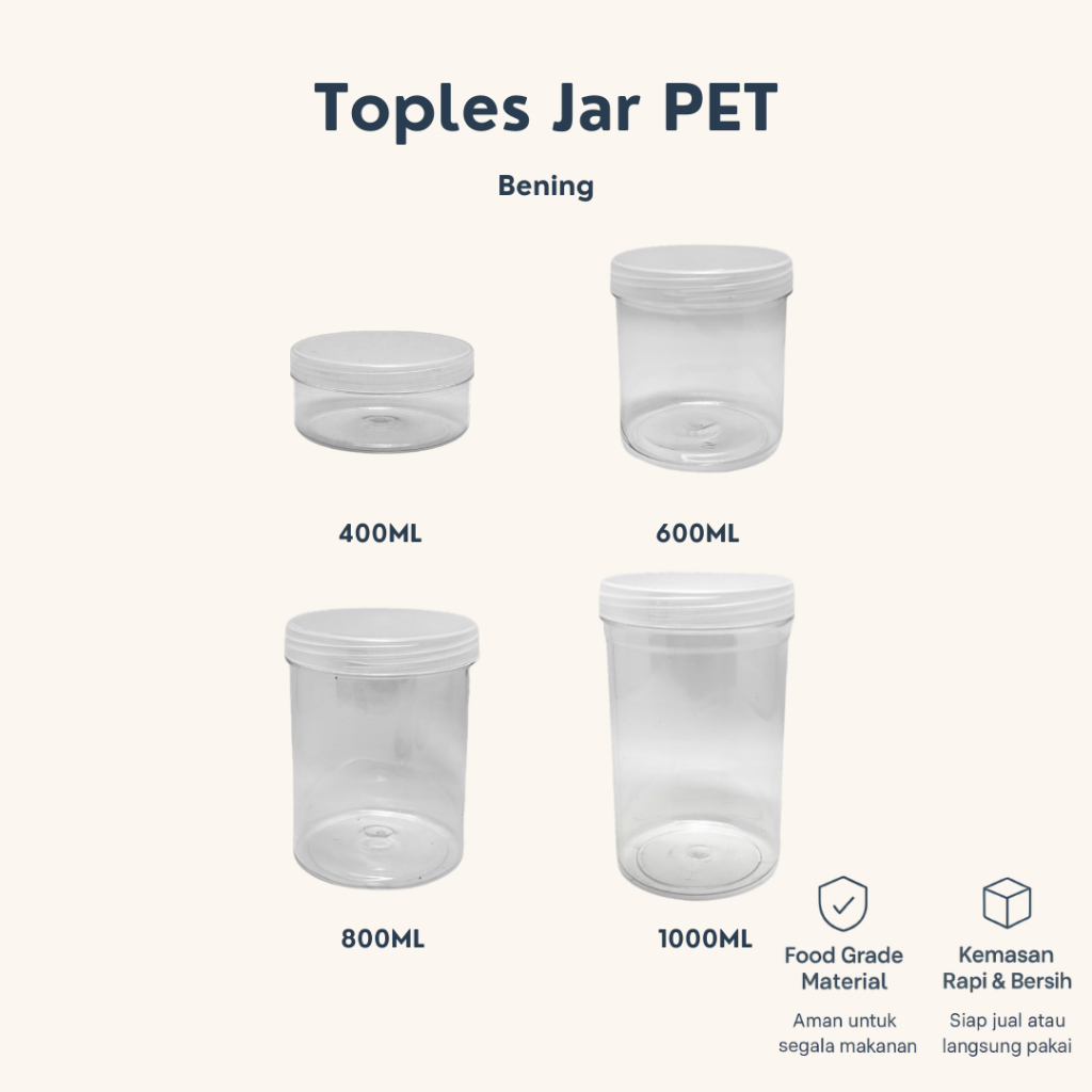 Toples Tabung Ulir | Toples PET Bening | 400-1000ml | Toples Silinder Ulir | Toples Kue Serbaguna
