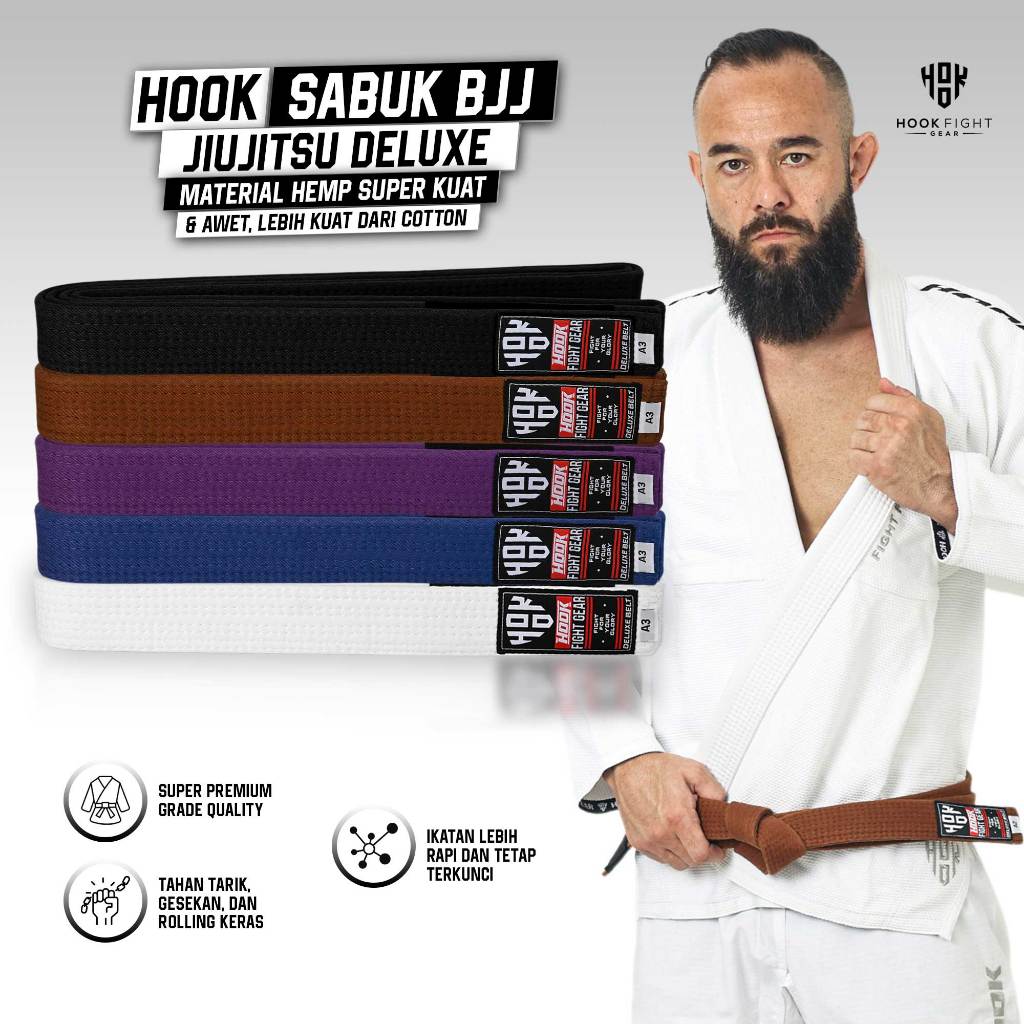 Sabuk BJJ Jiu Jitsu Hook Deluxe Extra Thick Belt Premium Brazilian Jiu Jitsu