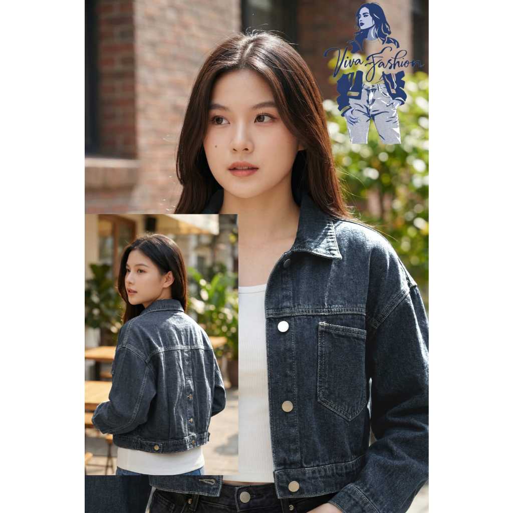 [Viva Fashion] Jaket Jeans crop wanita, kancing belakang.