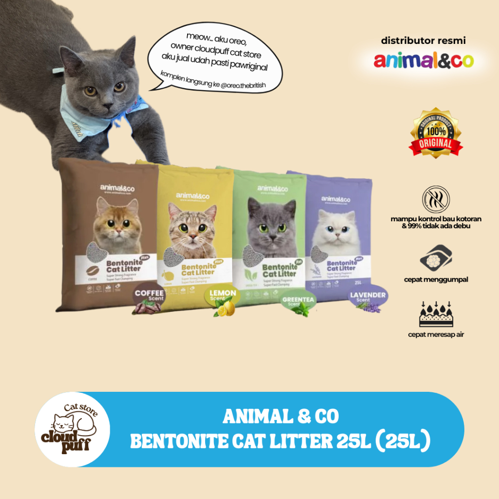 Animal&Co Pasir Gumpal Wangi Kucing Premium 25L - Animal and Co Bentonite Cat Litter Animalnco