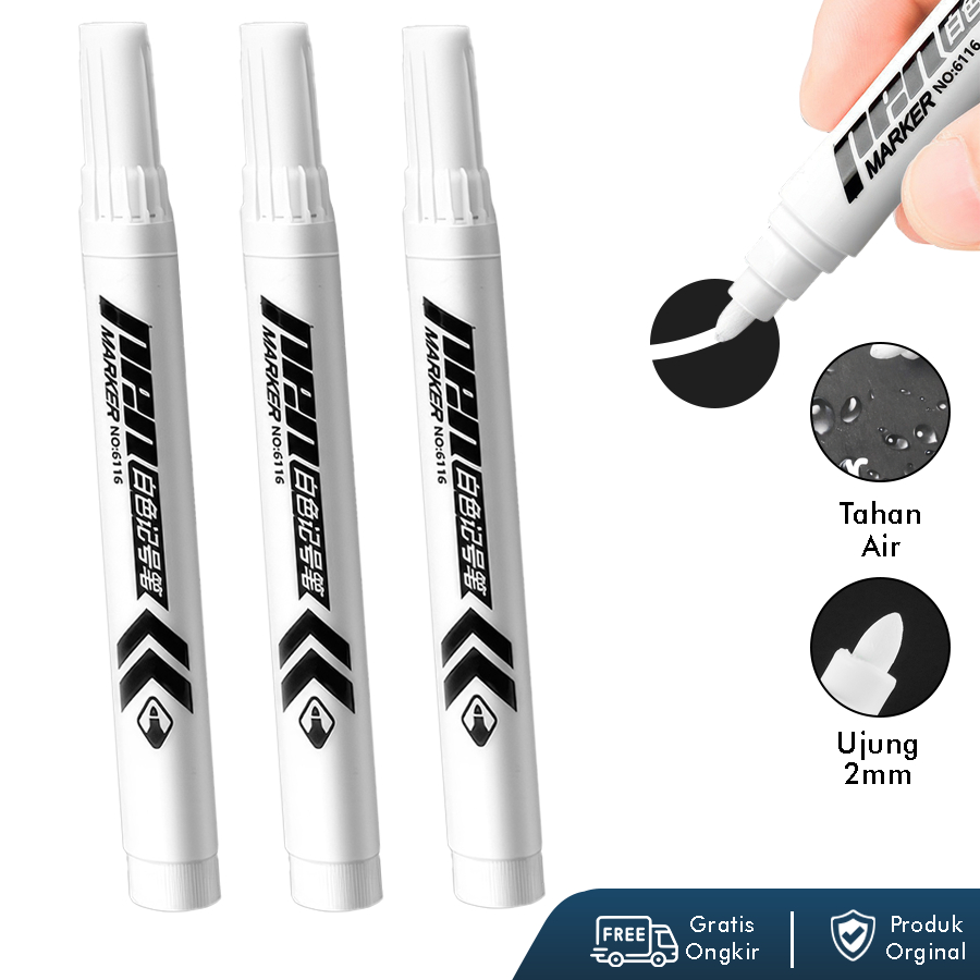 White Permanent Marker Pen – Spidol Putih Serbaguna Anti Air untuk Berbagai Permukaan PE-0125