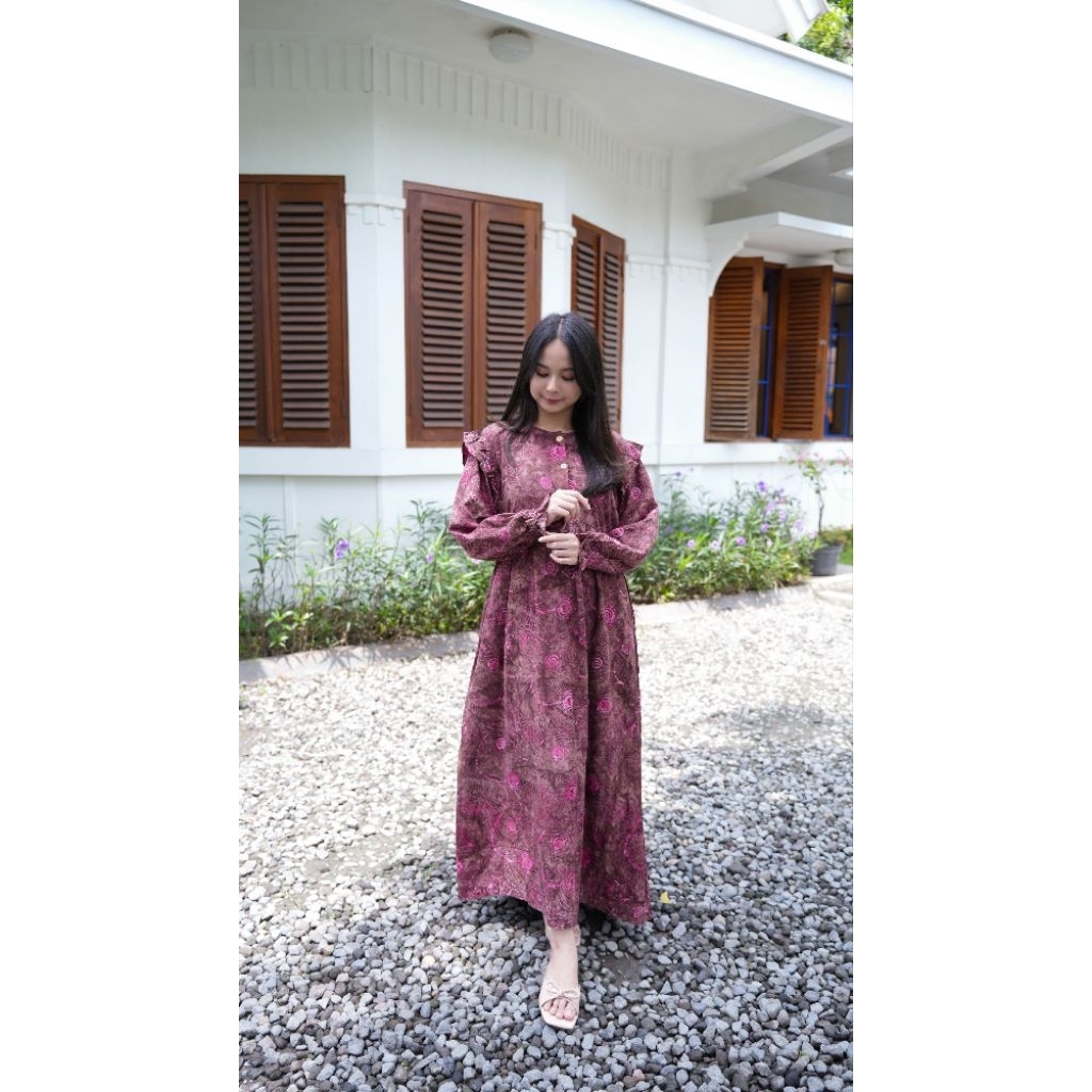 MAHYA Long Dress by SILATUKU - Dress Panjang Semi Gamis Batik Cap Smoke Rayon Premium Jumbo LD 120