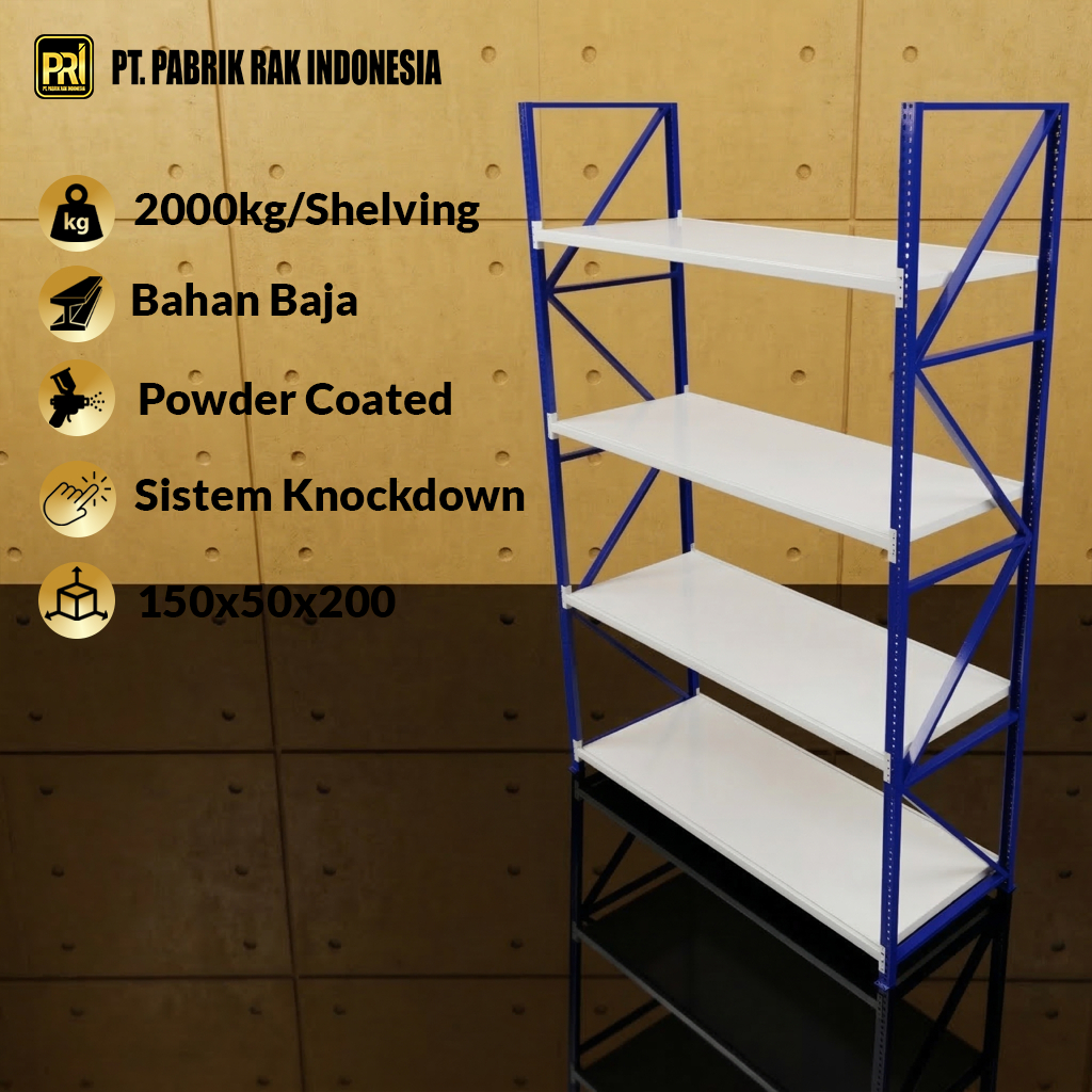 Rak Gudang Baja 2 Meter 4 Susun 2 Ton Heavy Duty Super Kuat Anti Karat Garansi 15 Tahun