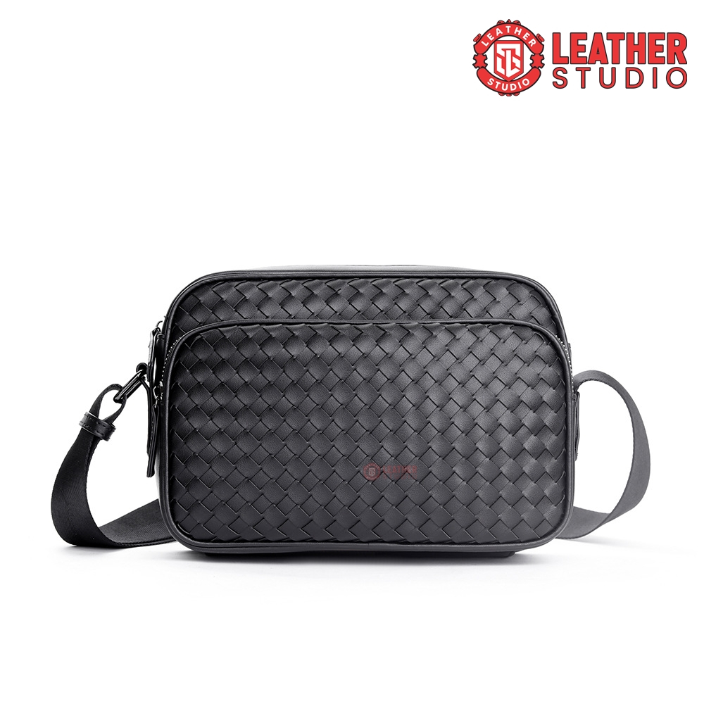 Leather Studio Evan Tas Pria Selempang Bahu korea Style waistbag kulit tas HP Motif Sulam Anyaman