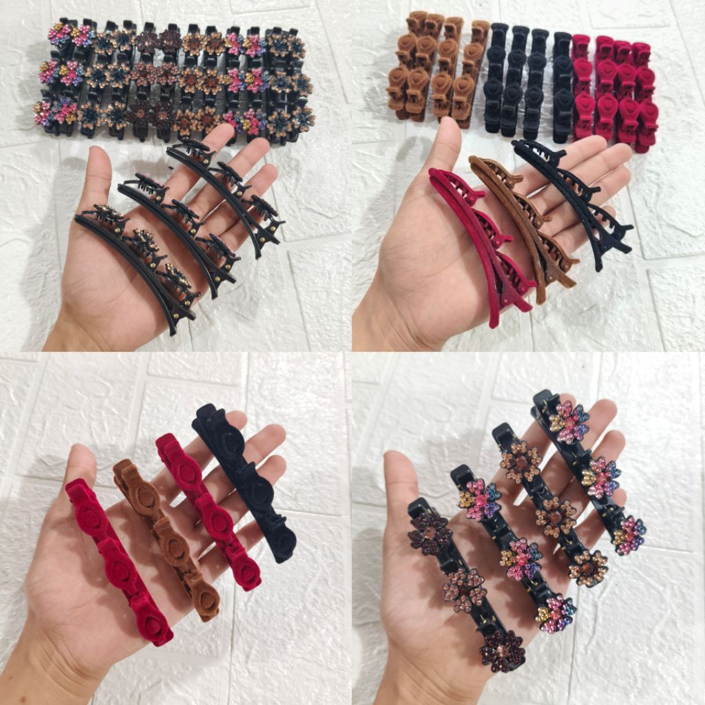 Jepit rambut / jepitan rambut poni  jepit motif bunga kristal isi 12 pcs
