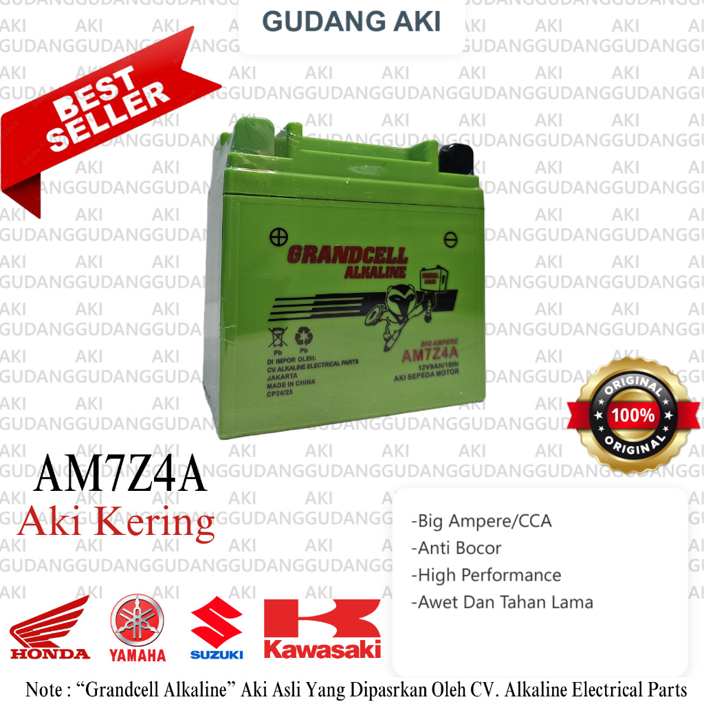 Aki Motor Grandcell Alkaline Baterai AM7Z4A 3.14KG CCA 310 Aki Kering Thunder Binter Vespa
