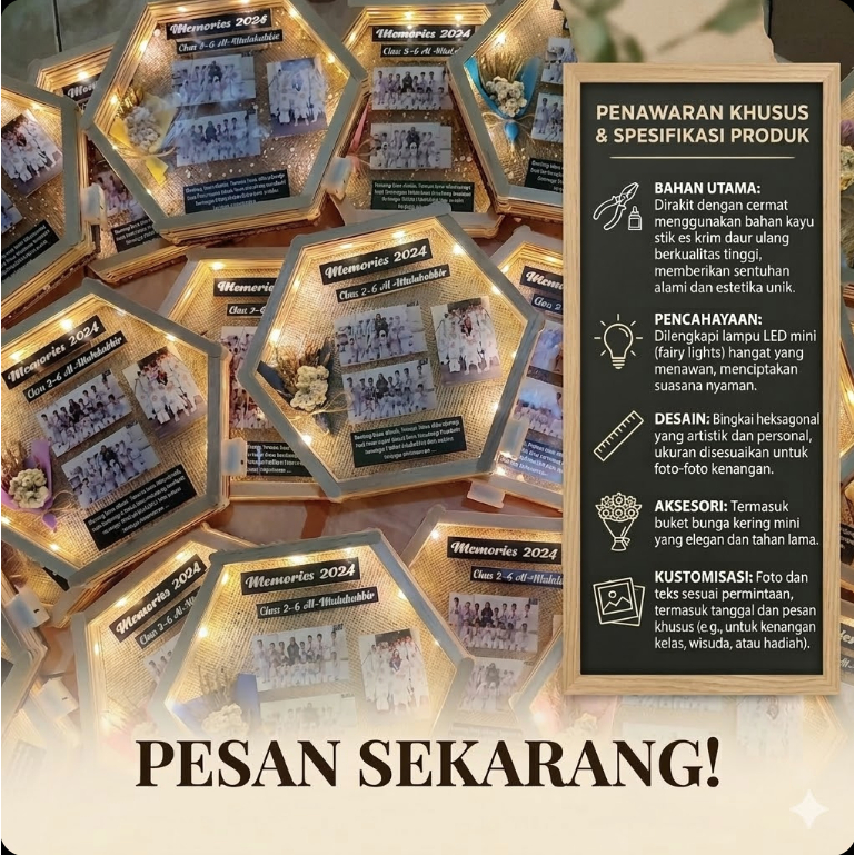 KADO HADIAH FRAME FOTO HEXAGONAL | FRAME FOTO HADIAH ULTAH | KADO WISUDA | KADO GRADUADE HEXAGONAL