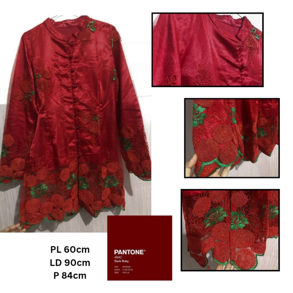 Preloved kebaya brukat cantik dan murah warna merah dan gold