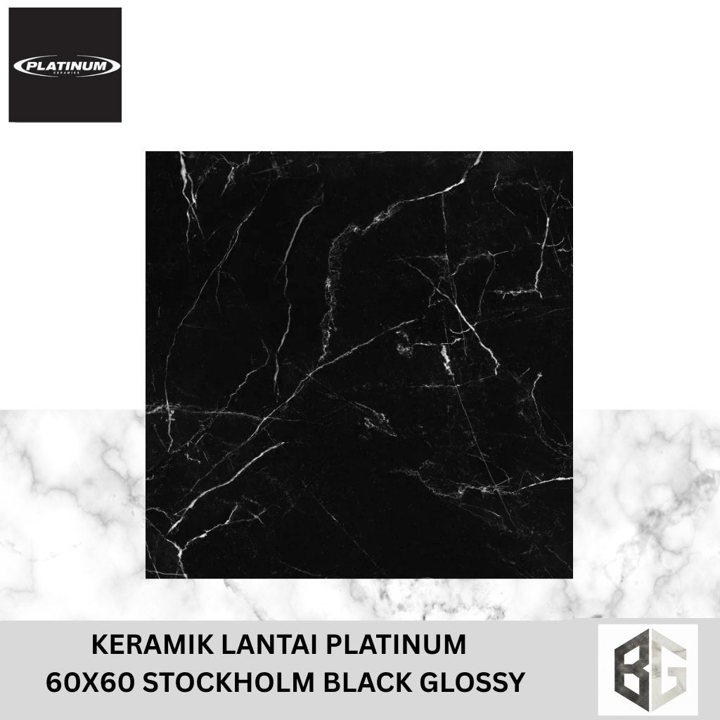 KERAMIK LANTAI PLATINUM Stockholm Black Glossy 60x60