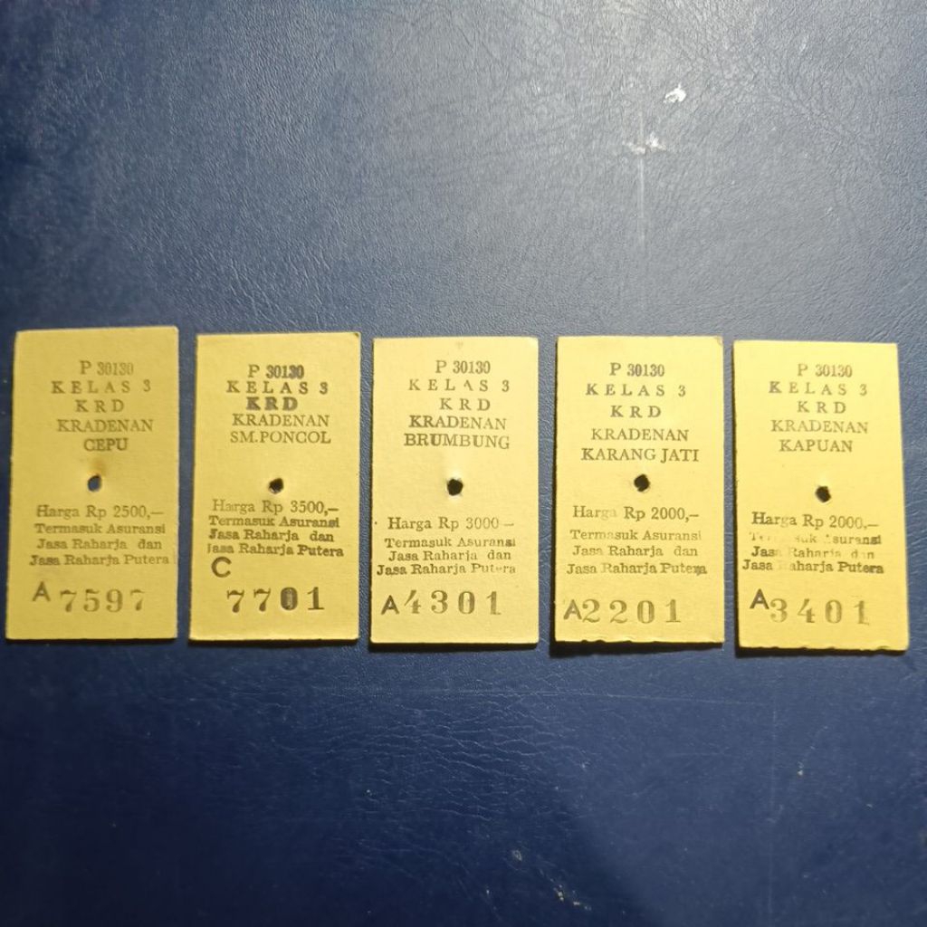 5 pcs tiket kereta api jadul beda tujuan atau trayek