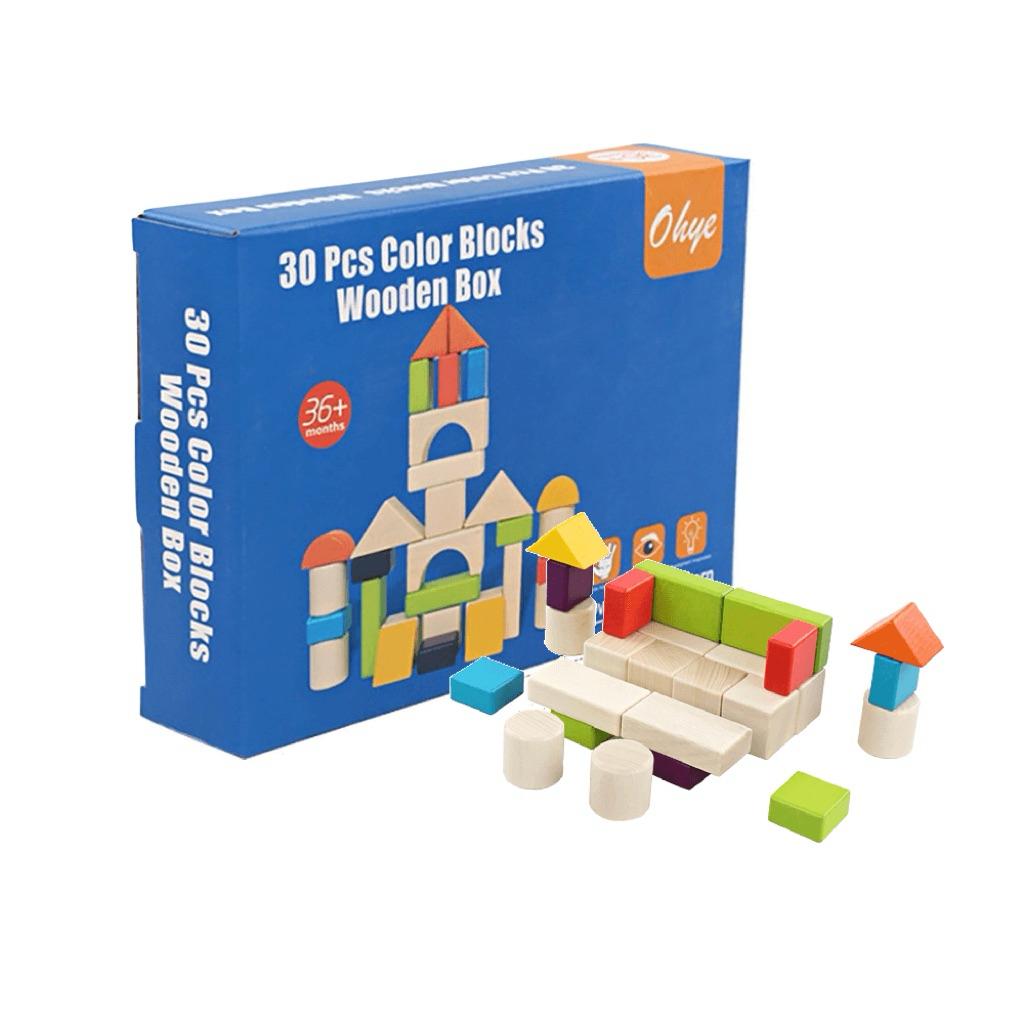Ohye 30pcs Color Blocks Wooden Box Open Ended Montessori Toys