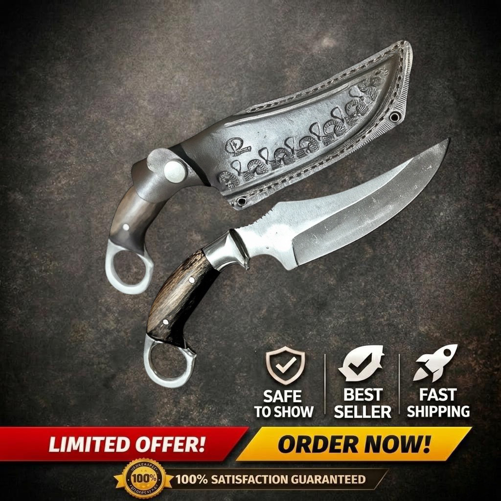 Pisau Karambit Survival Baja Per | Pisau Outdoor Serbaguna + Sarung | Pisau Daging Super Tajam