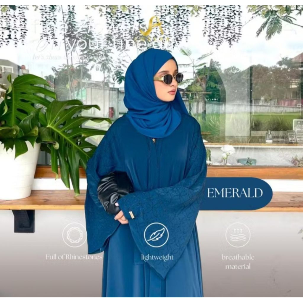 Gamis Hayya Set Pashmina by Ameera | Abaya Emerald by Ameera Gallery New