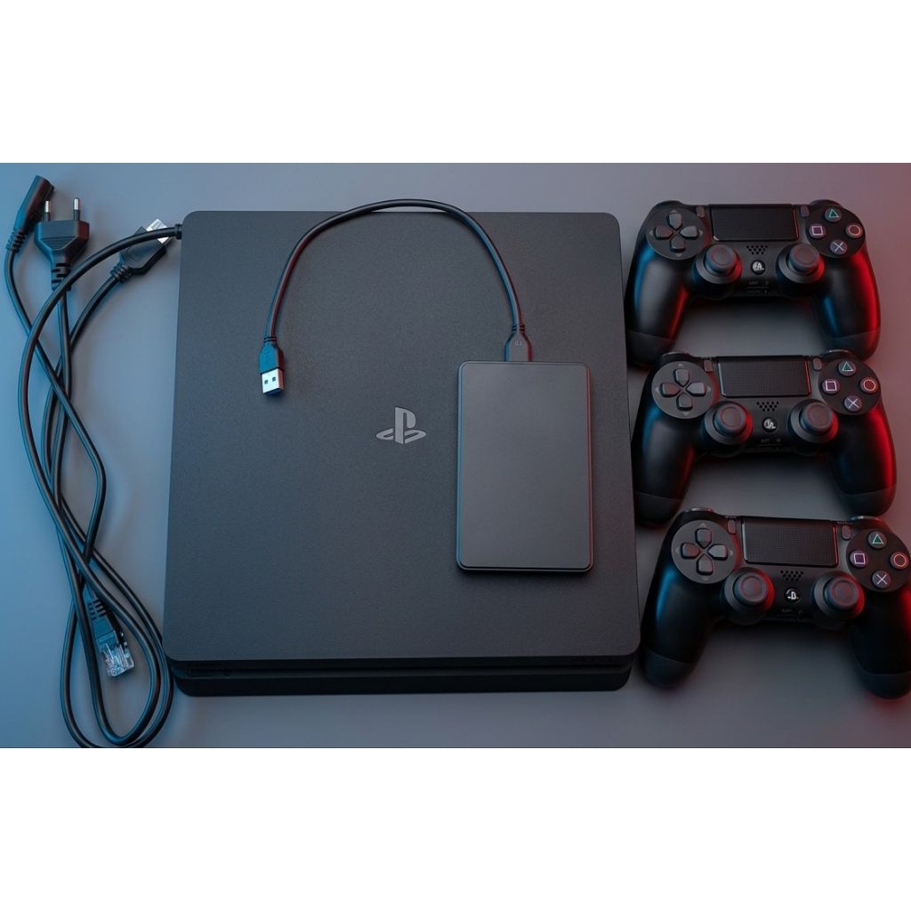 Paket Lengkap PS4 Slim HEN 1000GB/1TB + HDD 1TB Full Game +  3 Stick + TV Polytron 24" non digital