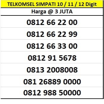 Nomor Cantik 10 / 11 / 12 Digit Telkomsel Prabayar 4G Support 5G Nomer Kartu Perdana Simpati Bonus K